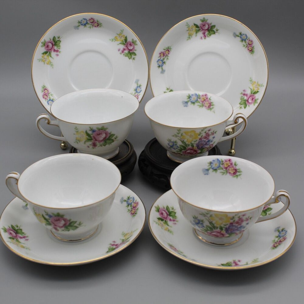 Floral Vintage Tea Cup & Saucers Set of 4 Spring Kingswood Occupied Japan